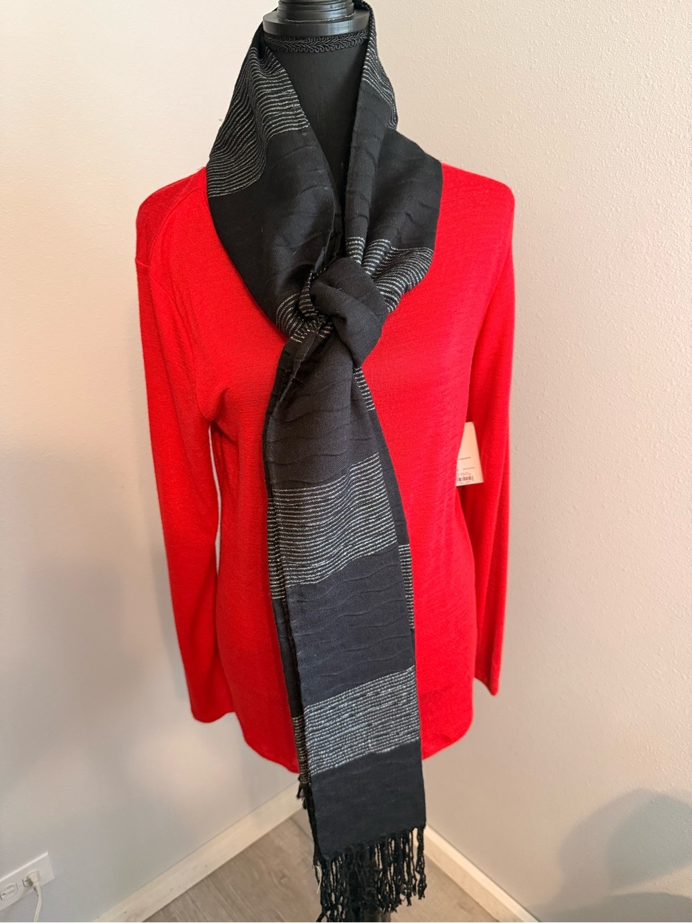 Black Woven Fringe Scarf - Women Accessories